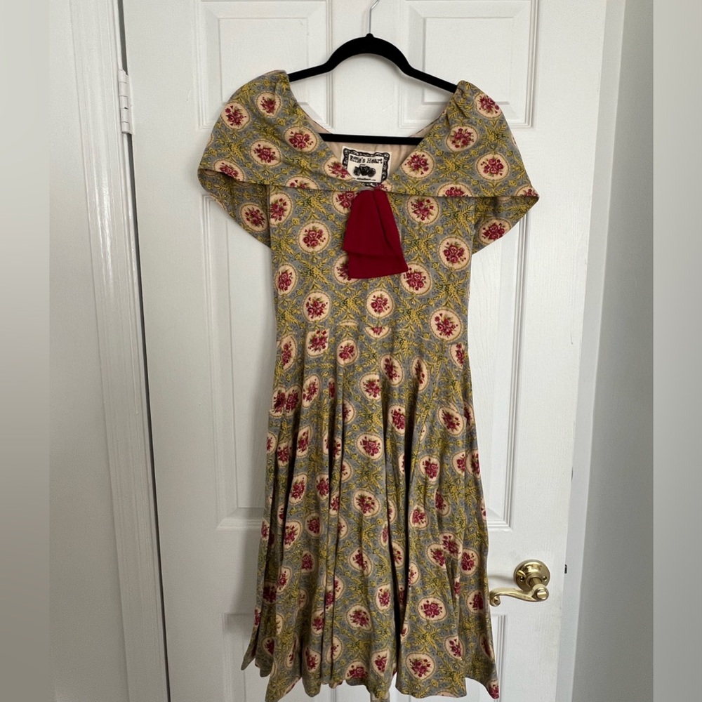 Effie's Heart Vintage Recreation Yellow Floral Sailor Dress Retro Pinup Women’s